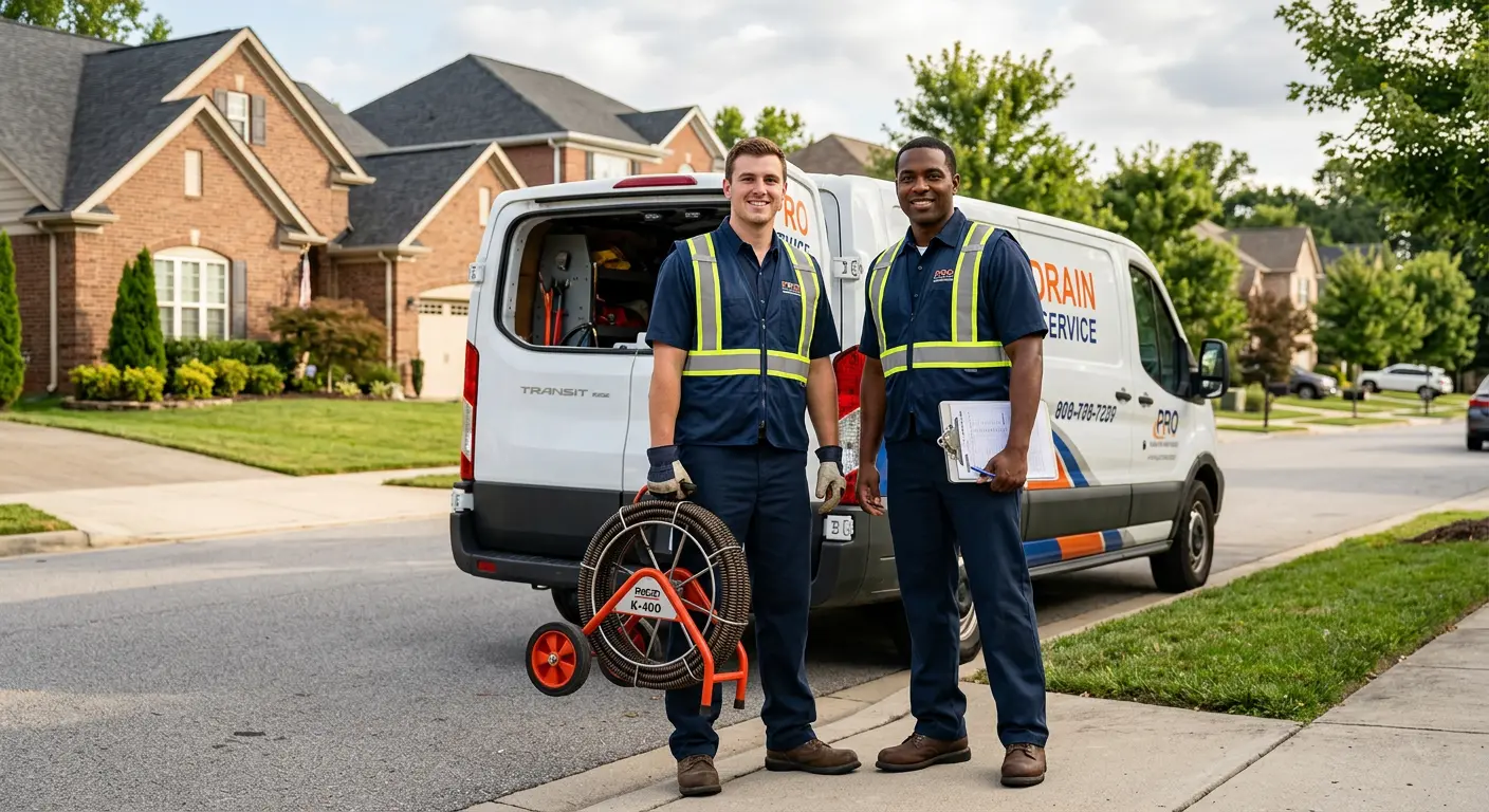 Sewer and drain service team with equipment ready for work in Bartlett
