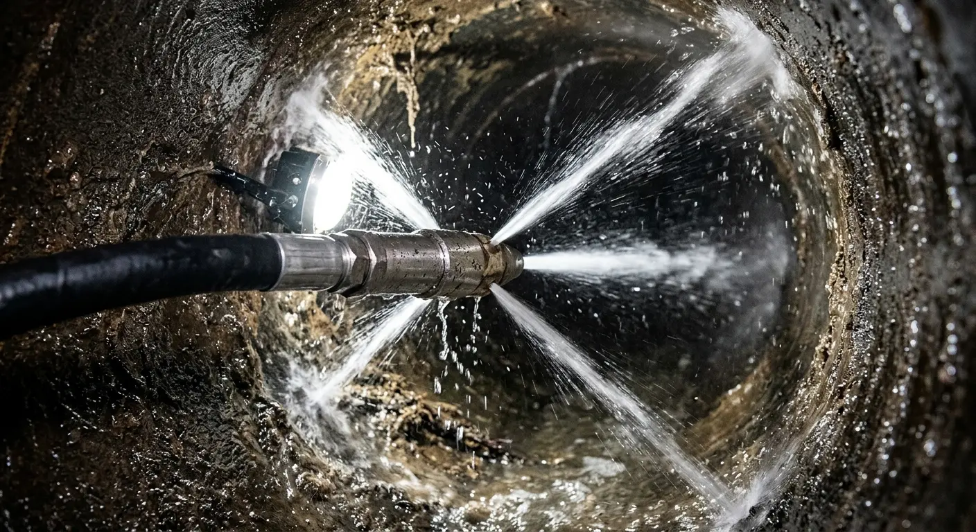 High-pressure hydro jetting nozzle cleaning sewer pipe for Sewer Line Relining in Bartlett